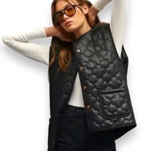Anthropologie FRNCH Paris Vest Women’s OS Vegan Leather Quilted Black Layer NEW